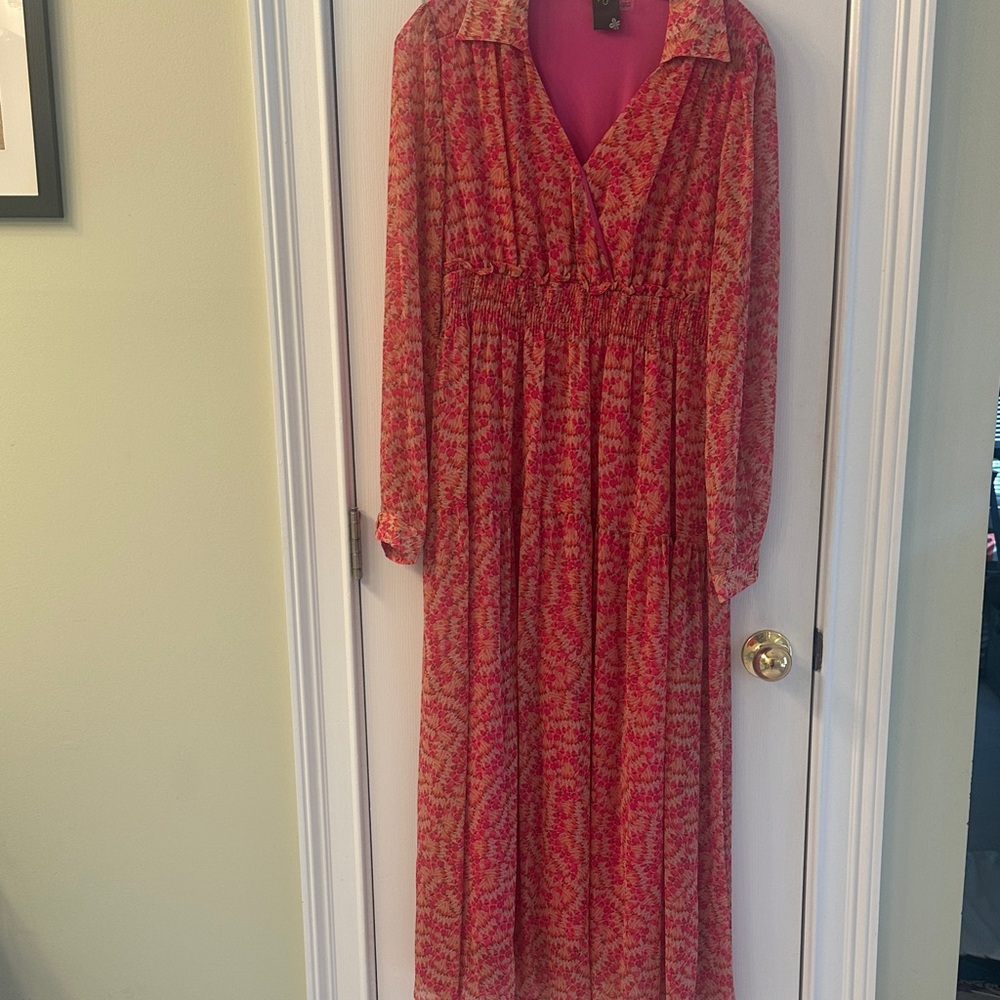 Taylor Vibrant Pink and Red Long Sleeve Dress
